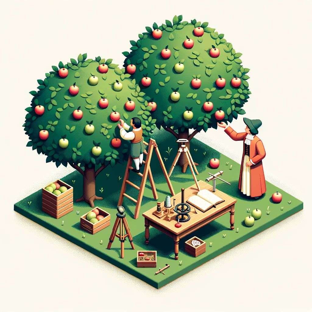 the discovery of gravity, isometric art